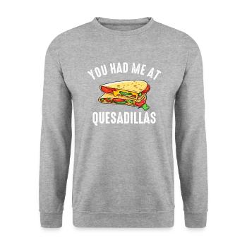 You had me at Quesadillas - Unisex Sweatshirt - salt & pepper - Front - Alina (178cm) & Michal (187cm)