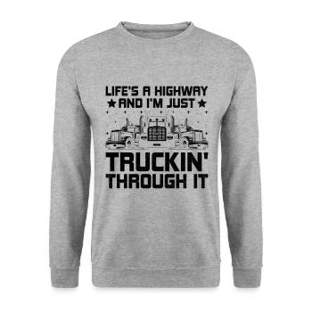 Trucker Driving Dad Trucker Father Truck Driver - Unisex Sweatshirt - salt & pepper - Front - Alina (178cm) & Michal (187cm)