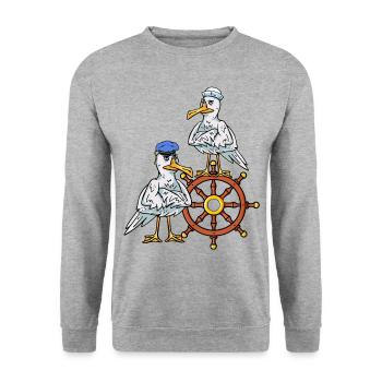 Steering Wheel Seafarer Cruise Seagulls Captain Voyage - Unisex Sweatshirt - salt & pepper - Front - Alina (178cm) & Michal (187cm)