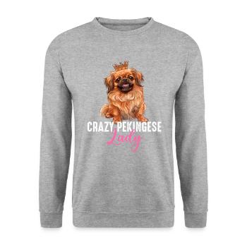 Crazy Pekingese lady - Unisex Sweatshirt - salt & pepper - Front - Alina (178cm) & Michal (187cm)