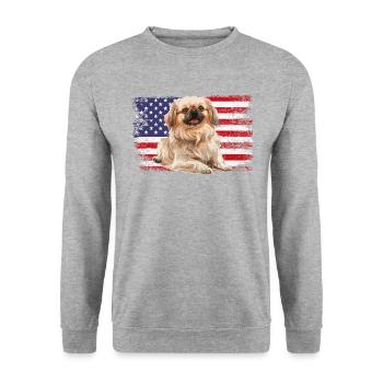 Pekingese American flag - Unisex Sweatshirt - salt & pepper - Front - Alina (178cm) & Michal (187cm)
