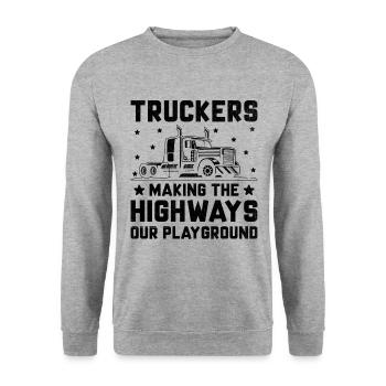 Trucker Fahren Papa Trucker Vater LKW-Fahrer - Unisex Pullover - Weißgrau meliert - Vorne - Alina (178cm) & Michal (187cm)