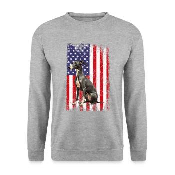 whippet dog American Flag - Unisex Pullover - Weißgrau meliert - Vorne - Alina (178cm) & Michal (187cm)