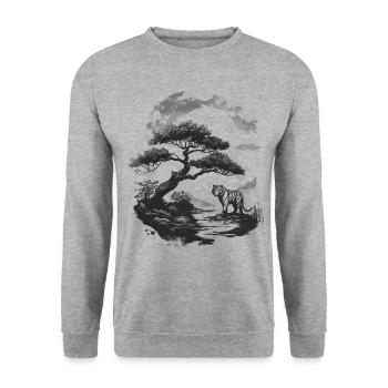 Bonsai Tree Japan Landscape Tiger Aesthetic - Unisex Sweatshirt - salt & pepper - Front - Alina (178cm) & Michal (187cm)