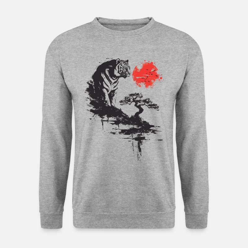 Bonsai Baum Tiger Aesthetic Japan Landschaft - Unisex Pullover - Weißgrau meliert