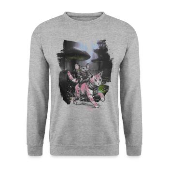 Aventure, Voyage, Chat, Rat, Excursion, Voyageur - Sweat-shirt Unisexe - gris chiné - Devant - Alina (178cm) & Michal (187cm)