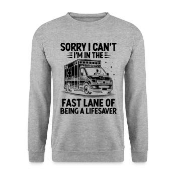 Sorry I Can't I'm In The Fast Lane Of Being A Life - Unisex Sweatshirt - salt & pepper - Front - Alina (178cm) & Michal (187cm)