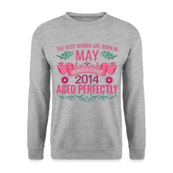 Mai 2014 Geburtstag Ehefrau Mai 2014 Geburtstag - Unisex Pullover - Weißgrau meliert - Vorne - Alina (178cm) & Michal (187cm)