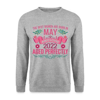 Mai 2022 Geburtstag Ehefrau Mai 2022 Geburtstag - Unisex Pullover - Weißgrau meliert - Vorne - Alina (178cm) & Michal (187cm)