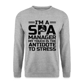 Gestionnaire de SPA Emploi Bien-être Drôle Gestion de SPA Sayi - Sweat-shirt Unisexe - gris chiné - Devant - Alina (178cm) & Michal (187cm)