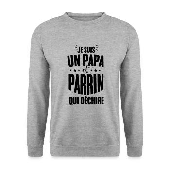 Ich bin ein Vater und Pate, der rockt - Unisex Pullover - Weißgrau meliert - Vorne - Alina (178cm) & Michal (187cm)