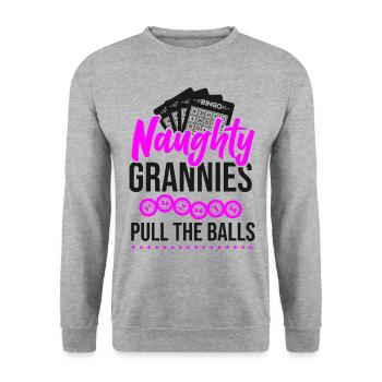 Bingo Player Grandma Naughty - Unisex Pullover - Weißgrau meliert - Vorne - Alina (178cm) & Michal (187cm)