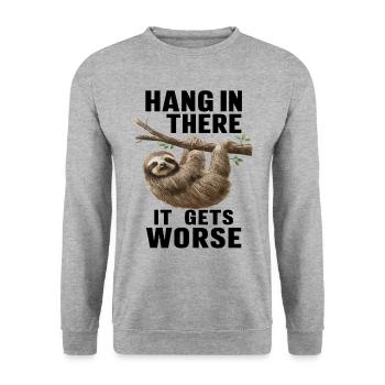 Relax Faultier Entspannen Chillen Hang in There - Unisex Pullover - Weißgrau meliert - Vorne - Alina (178cm) & Michal (187cm)