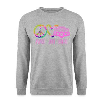 Bingo Player Peace Love Bingo - Unisex Sweatshirt - salt & pepper - Front - Alina (178cm) & Michal (187cm)