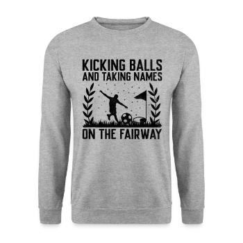 Footgolf Player Foot Golf Footgolfers Foot spielen - Unisex Pullover - Weißgrau meliert - Vorne - Alina (178cm) & Michal (187cm)