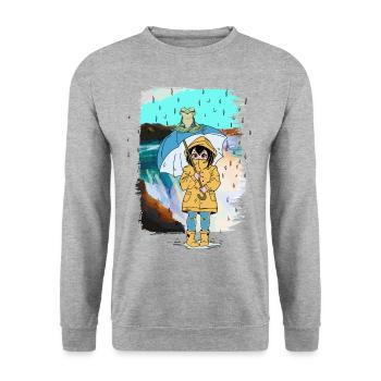 Frog, Girl, Rain, Weather, Toad, Child - Unisex Sweatshirt - salt & pepper - Front - Alina (178cm) & Michal (187cm)