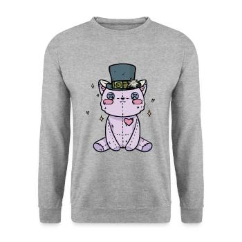 niedliche Stofftier Katze Halloween Katzen - Unisex Pullover - Weißgrau meliert - Vorne - Alina (178cm) & Michal (187cm)