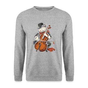 Cat Playing Cello - Unisex Sweatshirt - salt & pepper - Front - Alina (178cm) & Michal (187cm)