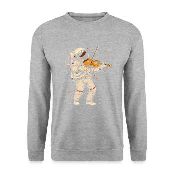 astronaut playing musical instrument Violin - Unisex Pullover - Weißgrau meliert - Vorne - Alina (178cm) & Michal (187cm)