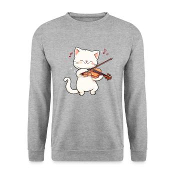 Cat playing violin instrument Violin - Unisex Pullover - Weißgrau meliert - Vorne - Alina (178cm) & Michal (187cm)