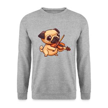 pug playing violin musical instrument Violin - Unisex Pullover - Weißgrau meliert - Vorne - Alina (178cm) & Michal (187cm)