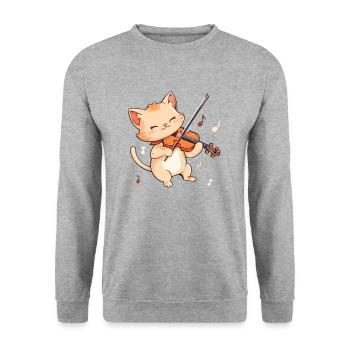 Cat playing violin instrument Violin - Unisex Pullover - Weißgrau meliert - Vorne - Alina (178cm) & Michal (187cm)