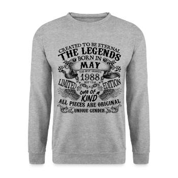 Birthday 1988 May 1988 born in May 1988 - Unisex Sweatshirt - salt & pepper - Front - Alina (178cm) & Michal (187cm)