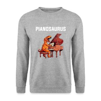 piano dinosaur instrument pianist piano - Unisex Pullover - Weißgrau meliert - Vorne - Alina (178cm) & Michal (187cm)