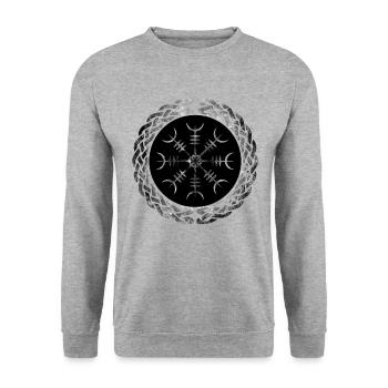 Viking Protection Symbol, Aegishjalmur, Helm of Awe - Unisex Sweatshirt - salt & pepper - Front - Alina (178cm) & Michal (187cm)