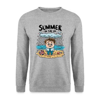 Sommer in England Wetter Regen Regnerisch Spaß - Unisex Pullover - Weißgrau meliert - Vorne - Alina (178cm) & Michal (187cm)