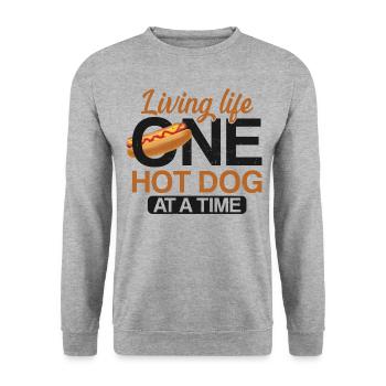 Hot Dog Adulte Vivre La Vie Un Hot - Sweat-shirt Unisexe - gris chiné - Devant - Alina (178cm) & Michal (187cm)