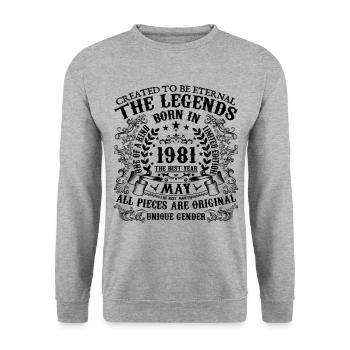 Geburtstag 1981 Mai 1981 geboren im Mai 1981 - Unisex Pullover - Weißgrau meliert - Vorne - Alina (178cm) & Michal (187cm)