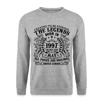 Geburtstag 1997 Mai 1997 geboren im Mai 1997 - Unisex Pullover - Weißgrau meliert - Vorne - Alina (178cm) & Michal (187cm)