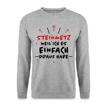 Steinmetz Spruch Beruf Lustiges Steinmetz Geschenk - Unisex Pullover - Weißgrau meliert - Vorne - Alina (178cm) & Michal (187cm)