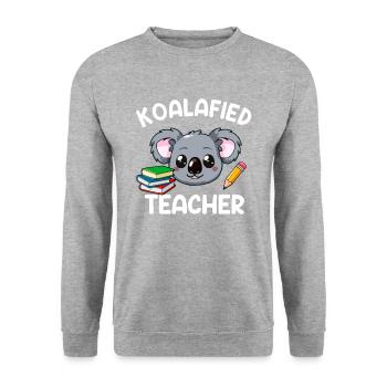 koalafied Teacher, Teacher Koala - Unisex Pullover - Weißgrau meliert - Vorne - Alina (178cm) & Michal (187cm)