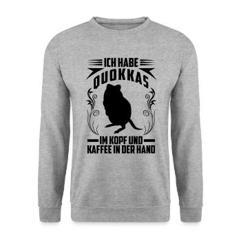 Quokka und Kaffee Beuteltier Quokka - Unisex Pullover - Weißgrau meliert - Vorne - Alina (178cm) & Michal (187cm)