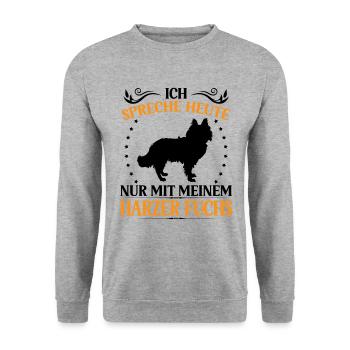 Harzer Fuchs Spreche nur mit Altdeutscher Hütehund - Unisex Pullover - Weißgrau meliert - Vorne - Alina (178cm) & Michal (187cm)