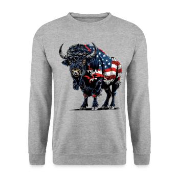 Bison Drapeau américain Buffalo 4 juillet Bison - Sweat-shirt Unisexe - gris chiné - Devant - Alina (178cm) & Michal (187cm)