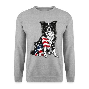 Border Collie Dog 4 juillet Drapeau américain Cadeaux - Sweat-shirt Unisexe - gris chiné - Devant - Alina (178cm) & Michal (187cm)