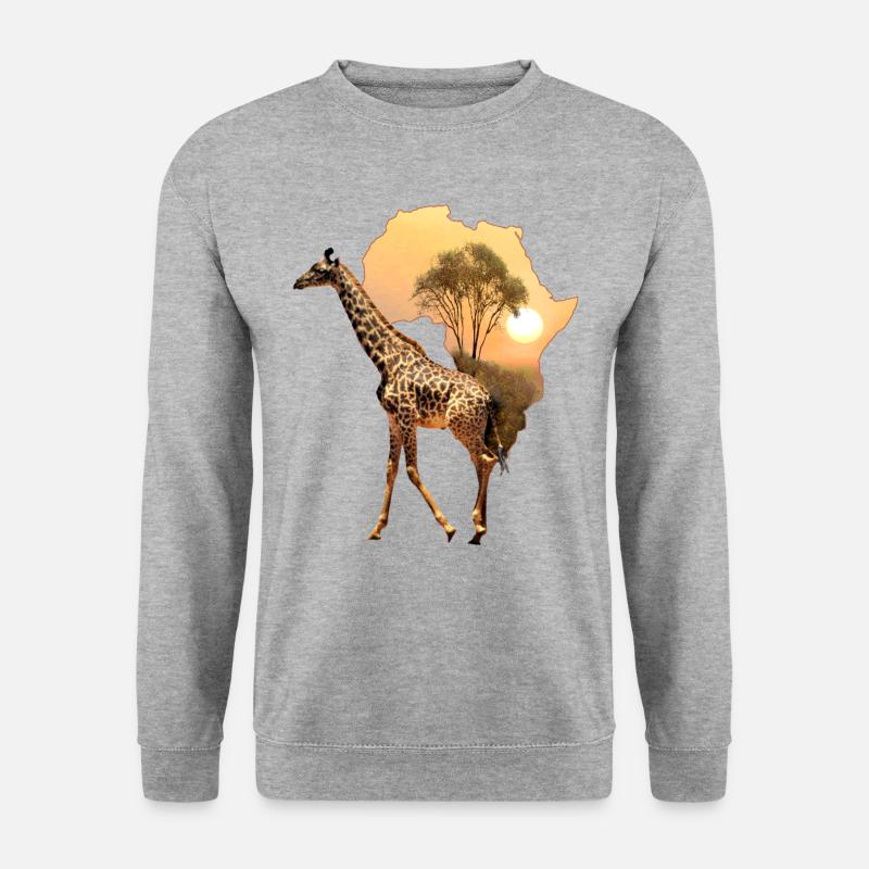 Giraffe - Wildtier - Afrika - Unisex Pullover - Weißgrau meliert