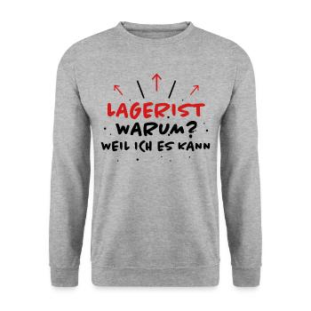 Lagerist Spruch Logistik Lustige Lagerist Geschenk - Unisex Pullover - Weißgrau meliert - Vorne - Alina (178cm) & Michal (187cm)