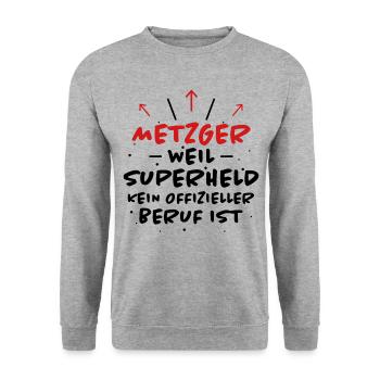 Metzger Spruch Fleischer Lustiges Metzger Geschenk - Unisex Pullover - Weißgrau meliert - Vorne - Alina (178cm) & Michal (187cm)