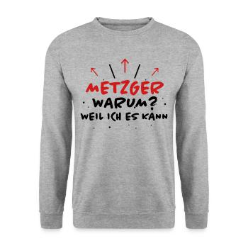 Metzger Spruch Fleischer Lustiges Metzger Geschenk - Unisex Pullover - Weißgrau meliert - Vorne - Alina (178cm) & Michal (187cm)