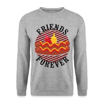 Hot Dog Adult Friends Forever - Unisex Pullover - Weißgrau meliert - Vorne - Alina (178cm) & Michal (187cm)