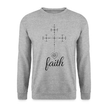 Faith Kreuz Christen Herz Christ Geschenk Religion - Unisex Pullover - Weißgrau meliert - Vorne - Alina (178cm) & Michal (187cm)
