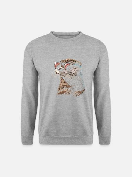 Otter glasses illustration - Unisex Pullover - Weißgrau meliert