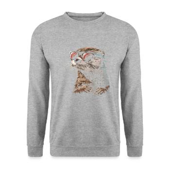 Otter glasses illustration - Unisex Pullover - Weißgrau meliert - Vorne - Alina (178cm) & Michal (187cm)