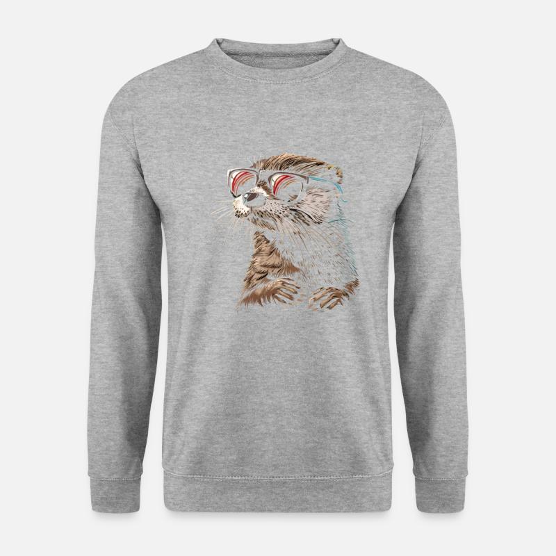 Otter glasses illustration - Unisex Pullover - Weißgrau meliert