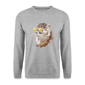 reading is otterly fun, Otter - Unisex Pullover - Weißgrau meliert - Vorne - Alina (178cm) & Michal (187cm)