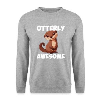 otterly awesome, Otter - Unisex Pullover - Weißgrau meliert - Vorne - Alina (178cm) & Michal (187cm)